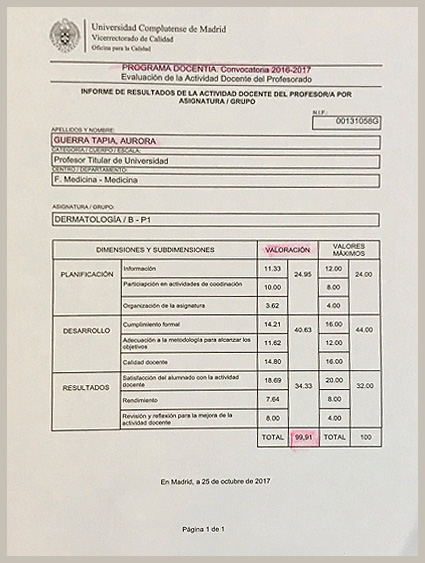 Calificacin EXCELENTE en el programa DOCENTIA